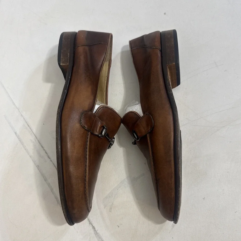 Martin Dingman Brown Italian Leather Loafers Horsebit Slip On Shoes Men's 11.5